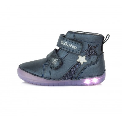 D.D. step dievčenská detská celokožená blikajúca obuv A050-288M Royal Blue